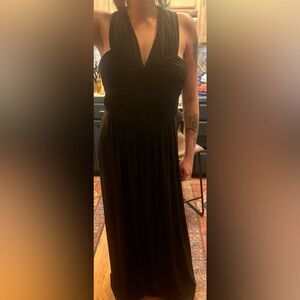 Max and Cleo black halter ruched matte jersey maxi gown formal dress NWT
